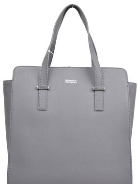 Brooks Brothers Gray Structured Saffiano Leather Tote